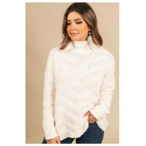 Wishlist Mock Neck Chevron Chenille Sweater - Cream Women's Size M/L - Picture 7 of 7